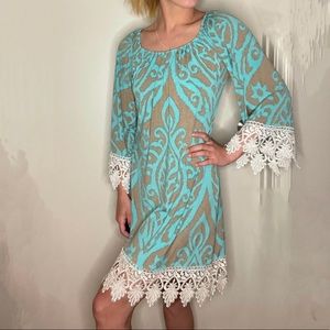 2B Together Blue And Grey Lace Trim Dress